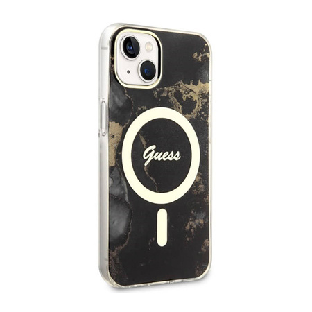 Guess Golden Marble MagSafe - Etui iPhone 14 (Czarny) (GUHMP14SHTMRSK)