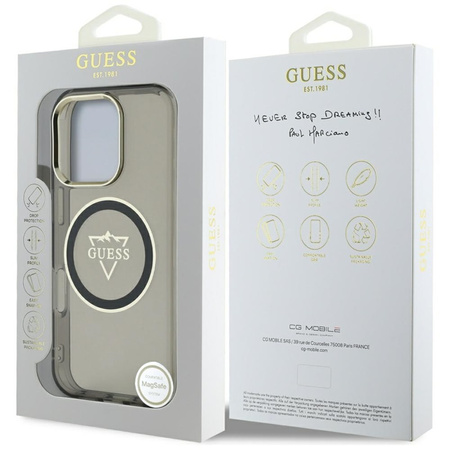 Guess IML Metal Mountain Logo MagSafe - Etui do iPhone 16 Pro Max (czarny) (GUHMP16XHFGTMSLSK)