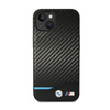 BMW Leather Carbon Blue Line – Etui iPhone 14 (Czarny) (BMHCP14S22NBCK)