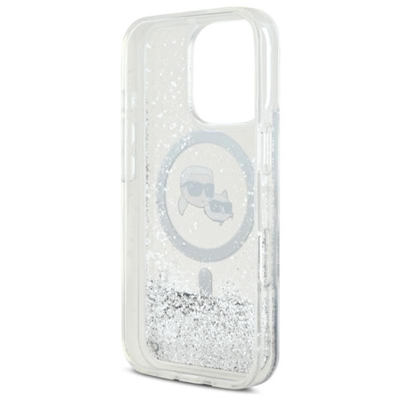 Karl Lagerfeld Liquid Glitter Karl & Choupette Head MagSafe - Etui iPhone 16 Pro (przezroczysty) (KLHMP16LLGKCSGH)