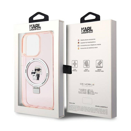 Karl Lagerfeld Ring Stand Karl & Choupette MagSafe - Etui iPhone 15 Pro (różowy) (KLHMP15LHMRSKCP)