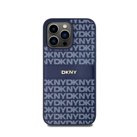 DKNY Leather Mono Stripe & Metal Logo - Etui iPhone 15 Pro Max (niebieski) (DKHCP15XPRTHSLB)