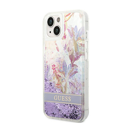 Guess Liquid Glitter Flower – Etui iPhone 14 Plus (fioletowy) (GUHCP14MLFLSU)