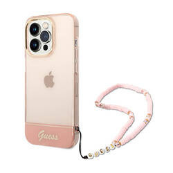 Guess Translucent Pearl Strap - Etui iPhone 14 Pro Max (różowy) (GUHCP14XHGCOHP)