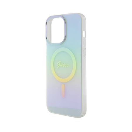 Guess IML Iridescent MagSafe - Etui iPhone 15 Pro (turkusowy) (GUHMP15LHITSQ)