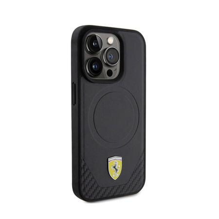 Ferrari Carbon Metal Logo MagSafe - Etui iPhone 15 Pro (czarny) (FEHMP15LPTEK)