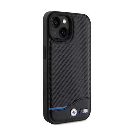 BMW Leather Carbon Blue Line - Etui iPhone 15 (czarny) (BMHCP15S22NBCK)