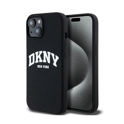 DKNY Liquid Silicone White Printed Logo MagSafe - Etui iPhone 14 / 15 / 13 (czarny) (DKHMP14SSNYACH)