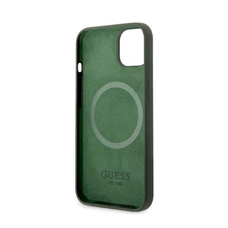 Guess Silicone Logo Plate MagSafe - Etui iPhone 13 (zielony) (GUHMP13MSBPLA)