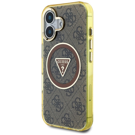 Guess IML Metal Glitter 4G Circle Triangle MagSafe - Etui do iPhone 16 (brązowy) (GUHMP16SHG4PRTGW)