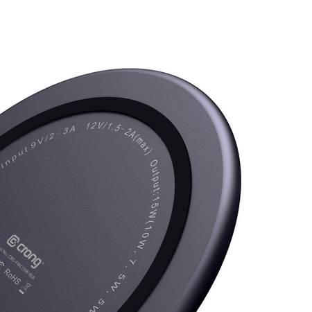 Crong PowerSpot Fast Wireless Charger – Aluminiowa ładowarka bezprzewodowa Qi 15W USB-C z powłoką ze szkła hartowanego (Shadow Black) (CRG-PS15W-BLK)