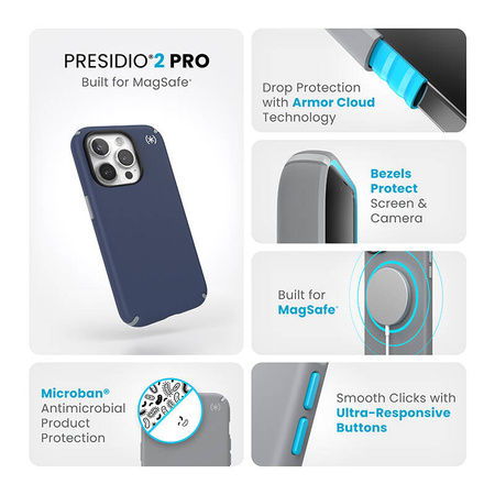 Speck Presidio2 Pro Magsafe - Etui iPhone 15 Pro (Coastal Blue / Dust Grey / White) (150564-3206)