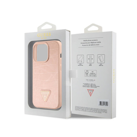 Guess Croco Triangle Metal Logo - Etui iPhone 15 Pro (różowy) (GUHCP15LPCRTHCP)