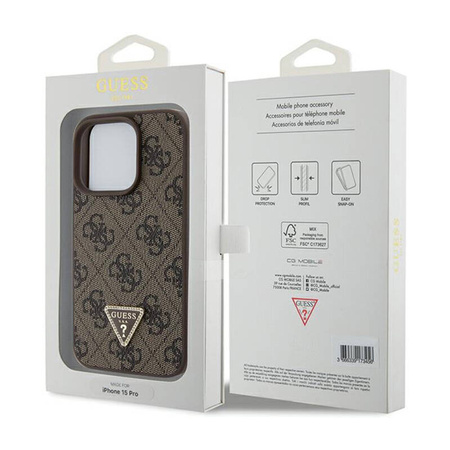 Guess Leather 4G Triangle Strass - Etui iPhone 15 Pro (brązowy) (GUHCP15LP4TDPW)