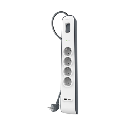 Belkin Listwa zasilająca przeciwprzepięciowa 525J, 4 gniazda Schuko, 2x USB-A, 2m (BSV401VF2M-V2)