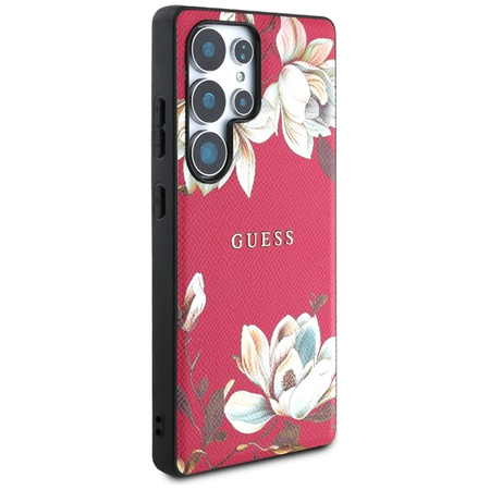 Guess Grained Printed Flower Pattern MagSafe - Etui do Samsung Galaxy S25 Ultra (fuksja) (GUHMS25LPGNMPLMF)