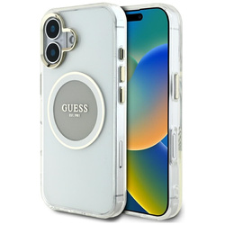Guess IML Metal Colored Circle Classic Logo MagSafe - Etui do iPhone 16 (szary) (GUHMP16SHTDRCEDG)