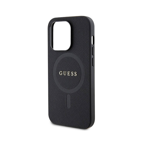 Guess Saffiano MagSafe - Etui iPhone 15 Pro (czarny) (GUHMP15LPSAHMCK)