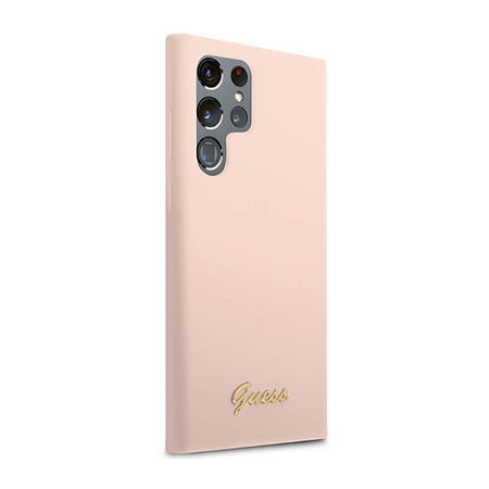 Guess Silicone Script Metal Logo - Etui Samsung Galaxy S23 Ultra (różowy) (GUHCS23LLSLMGPP)