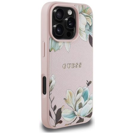 Guess Grained Printed Flower Pattern MagSafe - Etui do iPhone 16 Pro Max (różowy) (GUHMP16XPGNMPLMP)