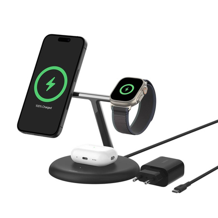 Belkin Bezprzewodowa podstawka ładująca Boost Charge Pro 3w1 Qi2 15W czarna regulowana (WIZ023vfBK)