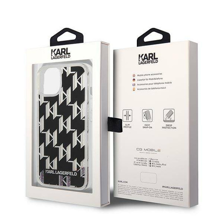Karl Lagerfeld Monogram Liquid Glitter - Etui iPhone 14 Plus (czarny) (KLHCP14MLMNMK)