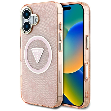 Guess IML Metal Glitter 4G Circle Triangle MagSafe - Etui do iPhone 16 (różowy) (GUHMP16SHG4PRTGP)