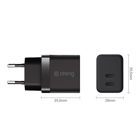 Crong Ultra Compact GaN - Ładowarka sieciowa 2x USB-C 35W PD 3.0 z PPS (czarny) (CRG-GNCC35-BLK)