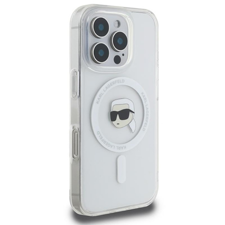 Karl Lagerfeld IML Metal Karl Head MagSafe - Etui iPhone 16 Pro (biały) (KLHMP16LHLSKIH)