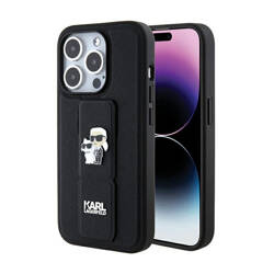 Karl Lagerfeld Gripstand Saffiano Karl & Choupette Pins - Etui iPhone 15 Pro (czarny) (KLHCP15LGSAKCPK)