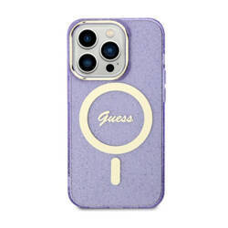 Guess Glitter Gold MagSafe - Etui iPhone 11 (Purpurowy) (GUHMN61HCMCGU)