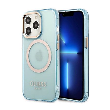 Guess Gold Outline Translucent MagSafe - Etui iPhone 13 Pro (niebieski) (GUHMP13LHTCMB)
