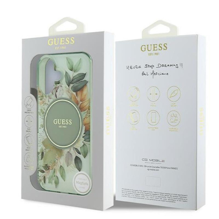Guess IML Flower & Tonal Circle MagSafe - Etui iPhone 16 (zielony) (GUHMP16SHFWBDCEN)