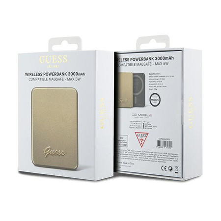 Guess Metal Script Logo MagSafe - Power Bank indukcyjny 3000 mAh 5W MagSafe (złoty) (GUPBM3ALGSGD)