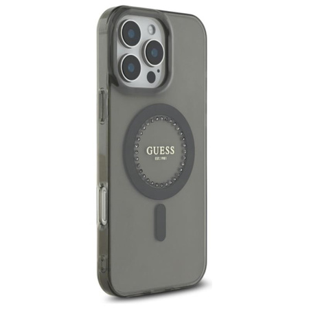 Guess IML Rhinestones MagSafe - Etui iPhone 16 Pro Max (czarny) (GUHMP16XPFTDTEK)