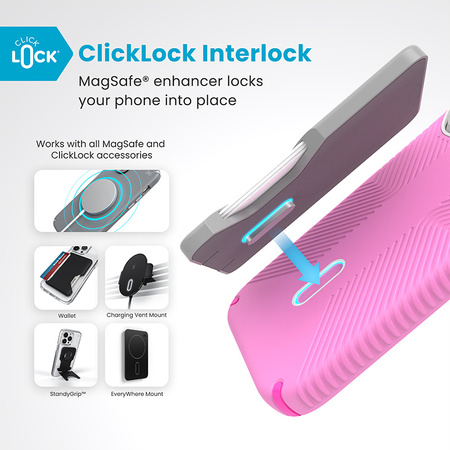 Speck Presidio2 Grip ClickLock & MagSafe - Etui iPhone 16 Pro (True Pink / Shocking Pink / White) (150701-3249)