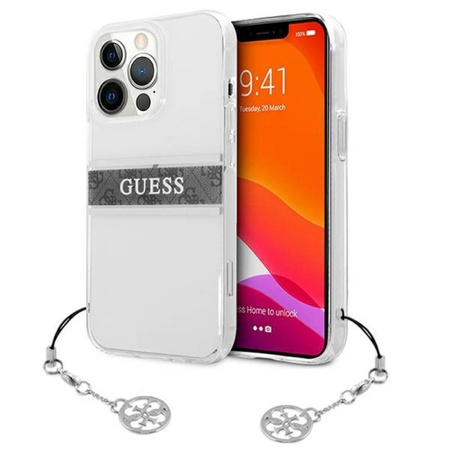 Guess 4G Stripe Grey Charm - Etui iPhone 13 Pro (przezroczysty) (GUHCP13LKB4GGR)