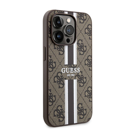 Guess 4G Printed Stripes MagSafe - Etui iPhone 14 Pro Max (Brązowy) (GUHMP14XP4RPSW)