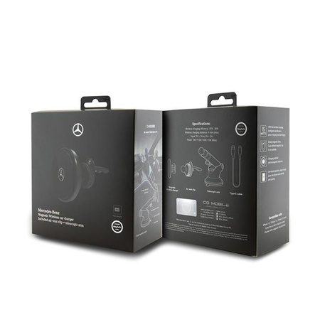 Mercedes Silver Star MagSafe - Magnetyczny uchwyt samochodowy z ładowaniem bezprzewodowym 15W (czarny) (MEMWCCK)