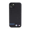 BMW Leather Carbon Blue Line - Etui iPhone 15 Plus (czarny) (BMHCP15M22NBCK)