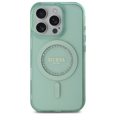 Guess IML Rhinestones MagSafe - Etui iPhone 16 Pro Max (zielony) (GUHMP16XPFTDTEN)
