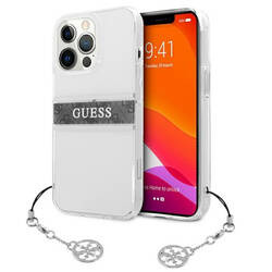 Guess 4G Stripe Grey Charm - Etui iPhone 13 Pro (przezroczysty) (GUHCP13LKB4GGR)