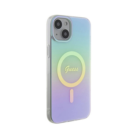 Guess IML Iridescent MagSafe - Etui iPhone 15 Plus (turkusowy) (GUHMP15MHITSQ)