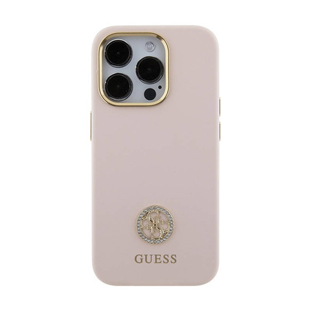 Guess Silicone Logo Strass 4G - Etui iPhone 15 Pro (różowy) (GUHCP15LM4DGPP)