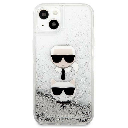 Karl Lagerfeld Liquid Glitter Karl & Choupette Head - Etui iPhone 13 mini (srebrny) (KLHCP13SKICGLS)