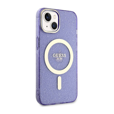Guess Glitter Gold MagSafe - Etui iPhone 14 (Purpurowy) (GUHMP14SHCMCGU)
