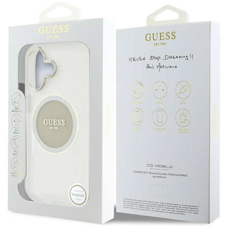 Guess IML Metal Colored Circle Classic Logo MagSafe - Etui do iPhone 16 (szary) (GUHMP16SHTDRCEDG)