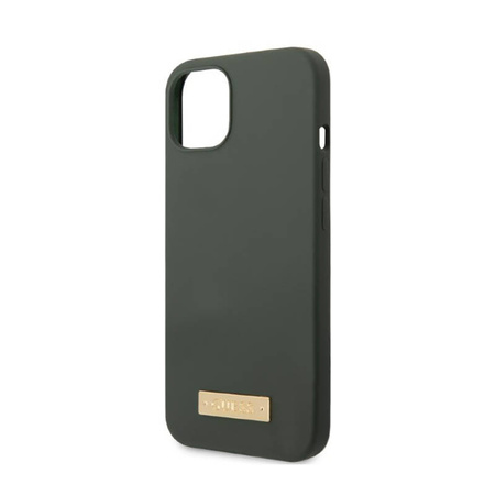 Guess Silicone Logo Plate MagSafe - Etui iPhone 13 (zielony) (GUHMP13MSBPLA)