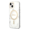 Guess Bundle Pack MagSafe IML Marble - Zestaw etui + ładowarka MagSafe iPhone 14 Plus (biały/złoty) (GUBPP14MHMEACSH)