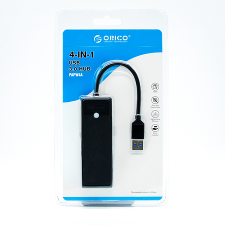 Orico Hub USB-A 4 porty USB-A 3.0 5Gbps czarny (PAPW4A-U3-015-BK-BP)